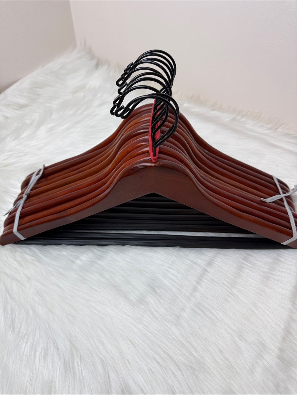Brookstone Premium Wooden Hangers with Bar in Mahogany  - Set of 10